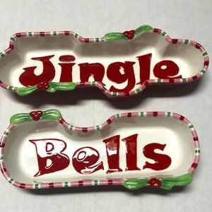 Fitz & Floyd Mingle Jingle Be Merry Tidbit Dish Set Party Tray Bowls Christmas